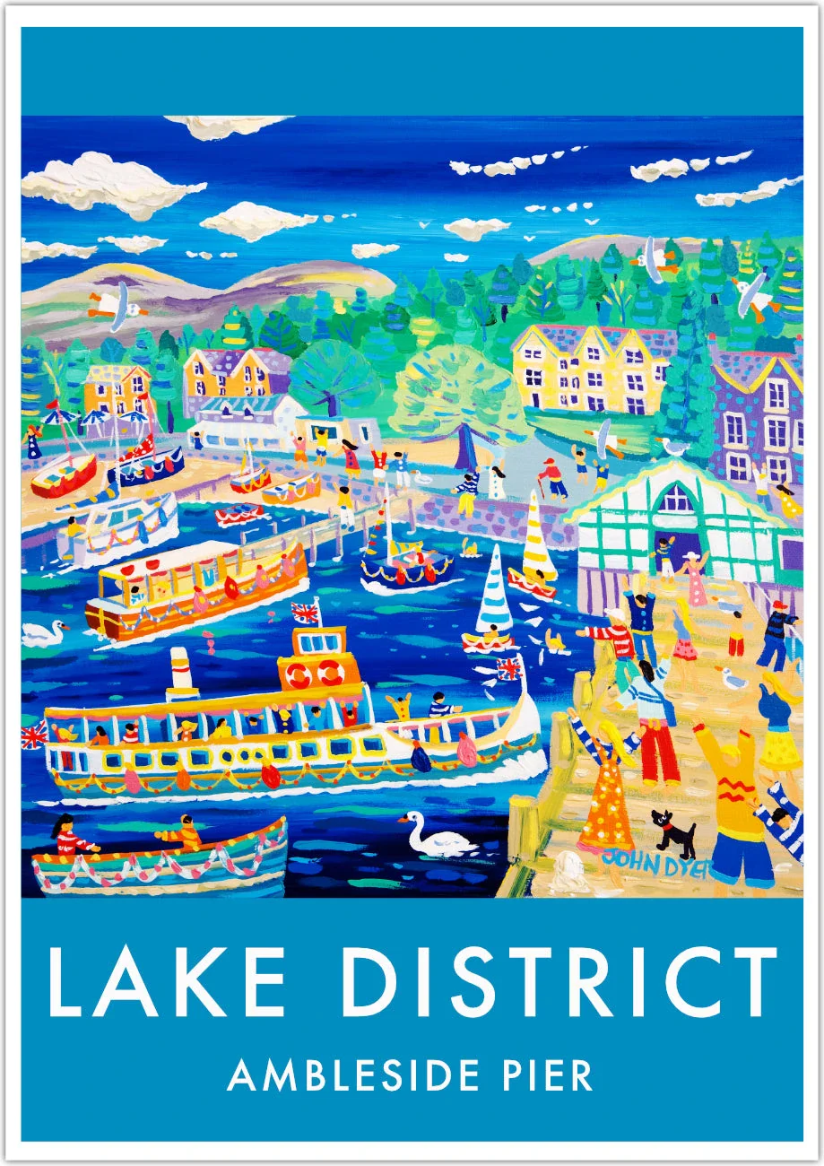Vintage Style Art Travel Poster Print by John Dyer Ambleside Pier, The Lake District