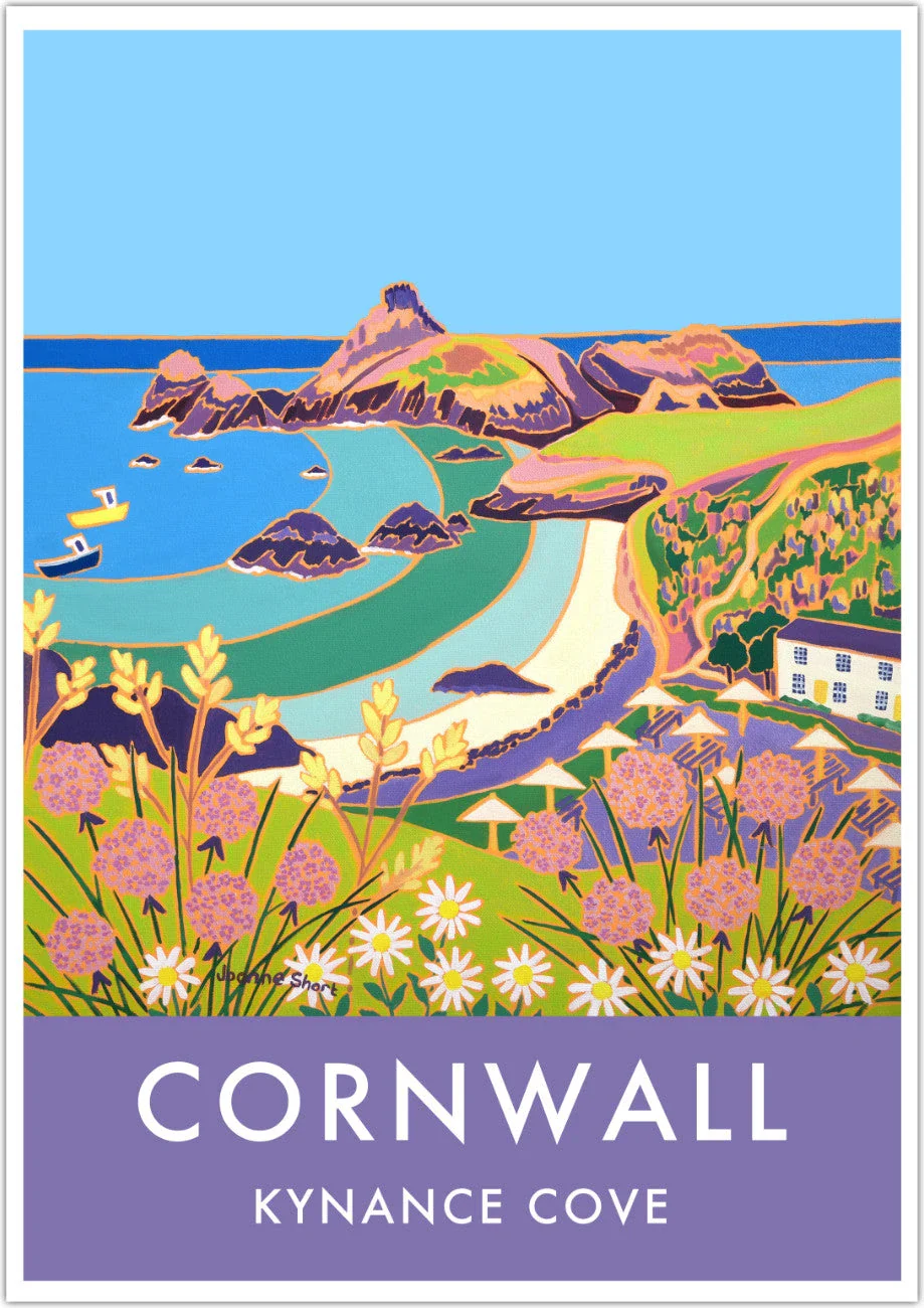 Vintage Style Travel Wall Art Poster Print of Kynance Cove Beach by Cornish Artist Joanne Short
