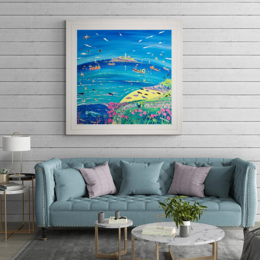 'Watching the Seals, Godrevy Lighthouse', 100x100 cm acrylic on canvas. Paintings of Cornwall by Cornish Artist John Dyer. Cornwall Art Gallery - Image 3