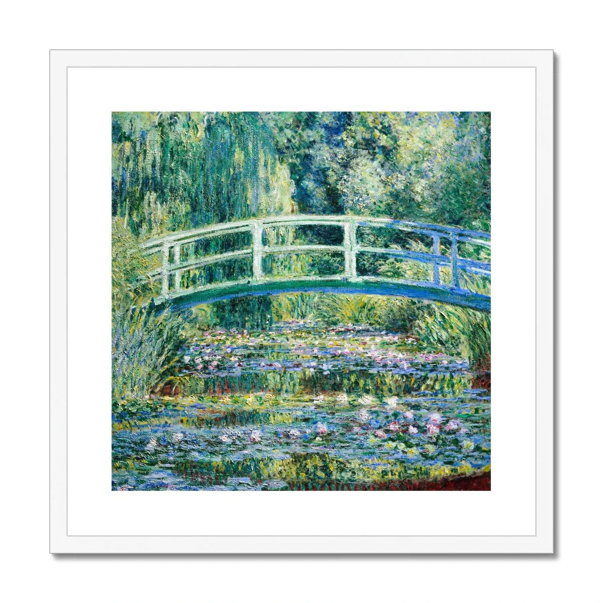 Claude Monet Framed Open Edition Art Print. 'Water Lilies and Japanese Bridge'. Giverny Garden. Art Gallery Historic Art
