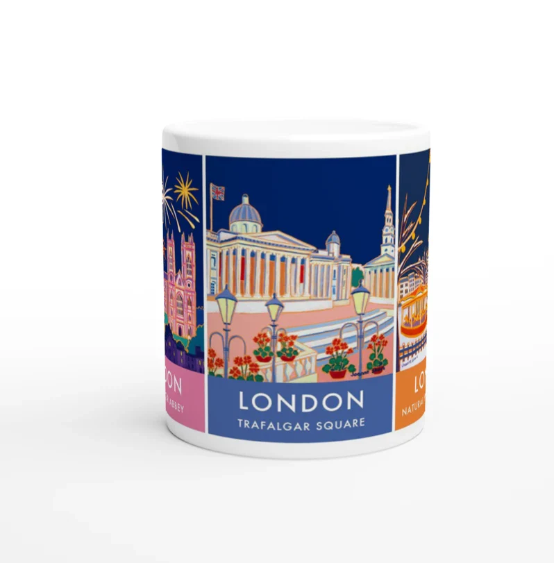 Joanne Short Ceramic Art Mug featuring London. Westminster Abbey, Trafalgar Square and the Natural History Museum - Image 6