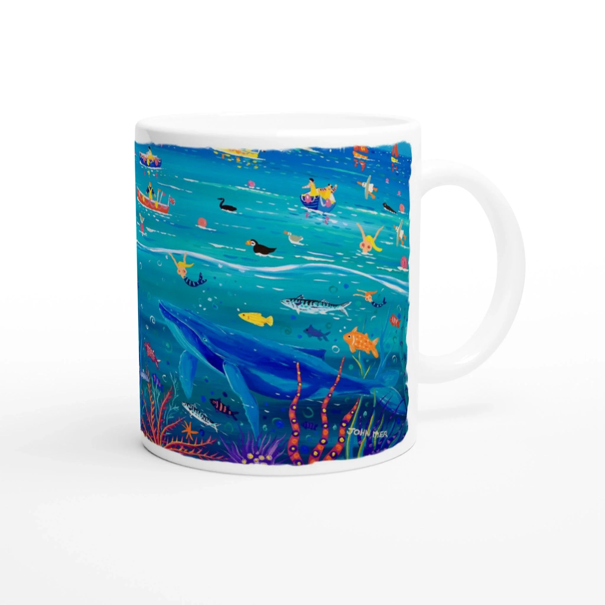 John Dyer Ceramic Cornish Art Mug. 'Underwater Wonders, Mount’s Bay Whale' - Image 2