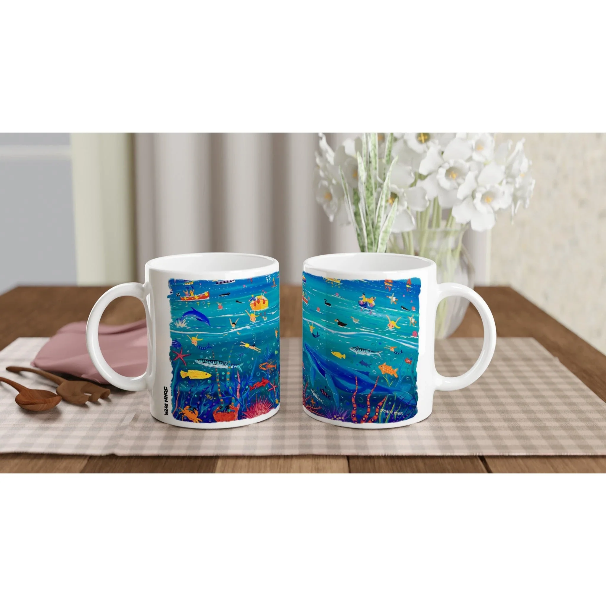 John Dyer Ceramic Cornish Art Mug. 'Underwater Wonders, Mount’s Bay Whale' - Image 4