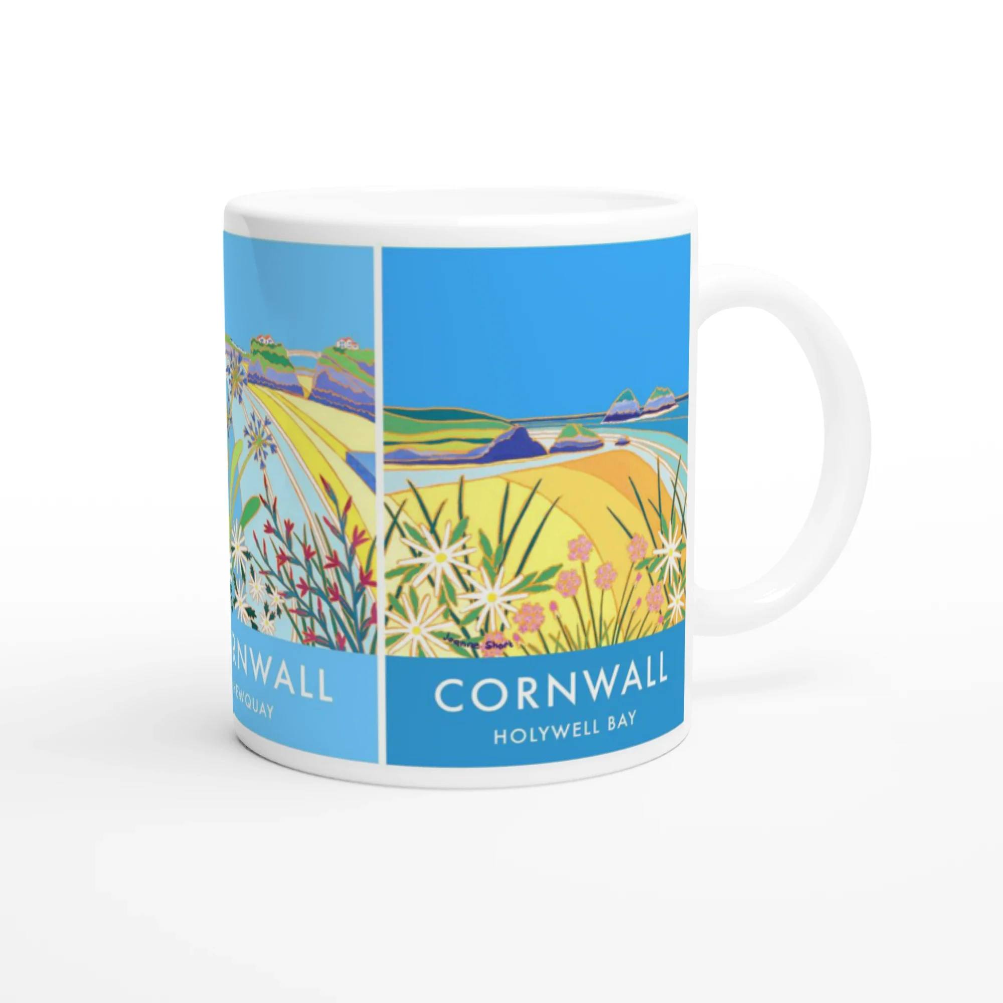 Joanne Short Ceramic Cornish Art Mug featuring Godrevy, Newquay and Holywell Bay in Cornwall - Image 2