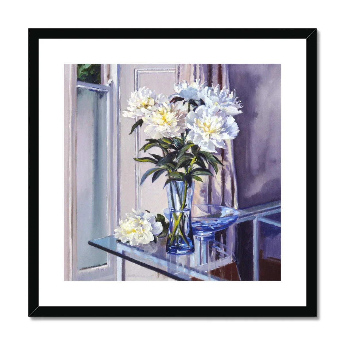 Ted Dyer Still Life Framed Open Edition Cornish Fine Art Print. 'White Peonies in a Blue Vase'. Cornwall Art Gallery - Image 2