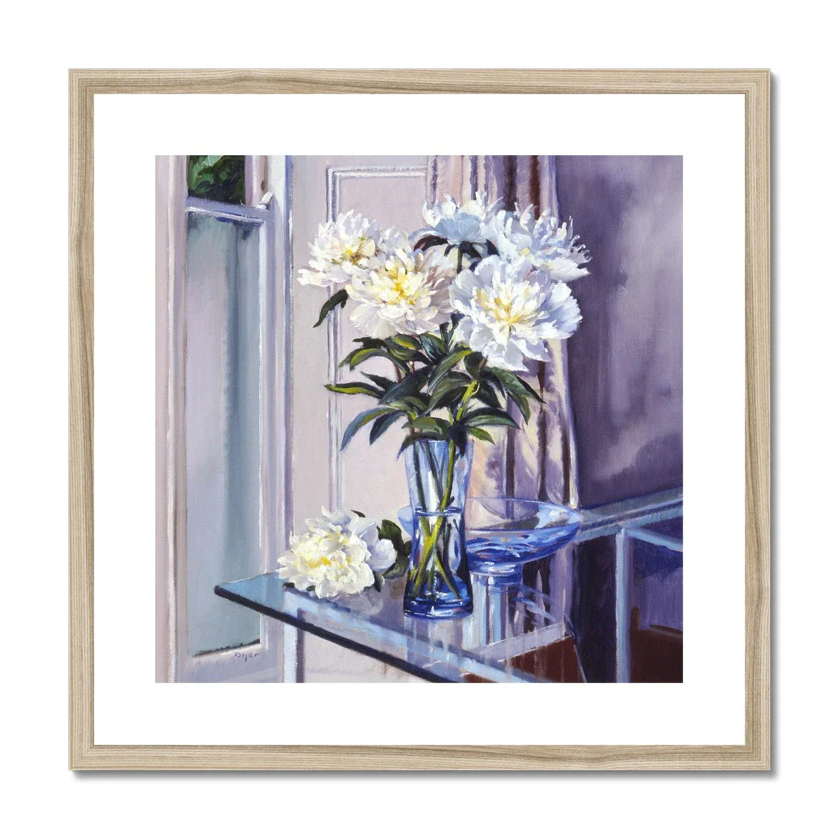 Ted Dyer Still Life Framed Open Edition Cornish Fine Art Print. 'White Peonies in a Blue Vase'. Cornwall Art Gallery - Image 3