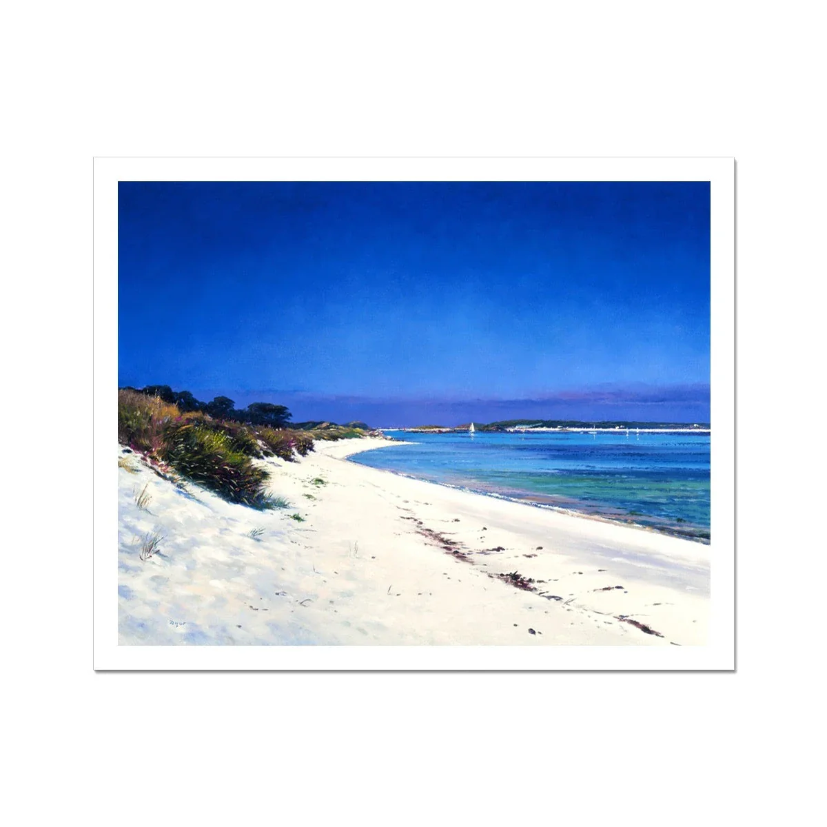 Ted Dyer Fine Art Beach Print. Open Edition Cornish Art Print. 'White Sands, Pentle Bay, Tresco'. Cornwall Art Gallery