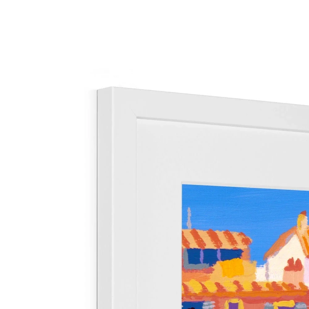 John Dyer Framed Open Edition Cornish Fine Art Print. 'White Washed Buildings on the Beach, Calella, Spain'. Spanish Art Gallery - Image 8