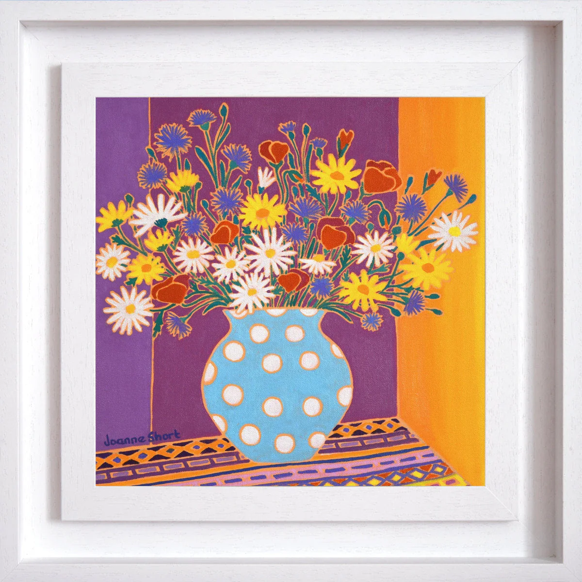 'Wild Flowers in a Spotty Vase'. 12x12 inches Original Oil Painting on Canvas by Cornish Artist Joanne Short - Image 2