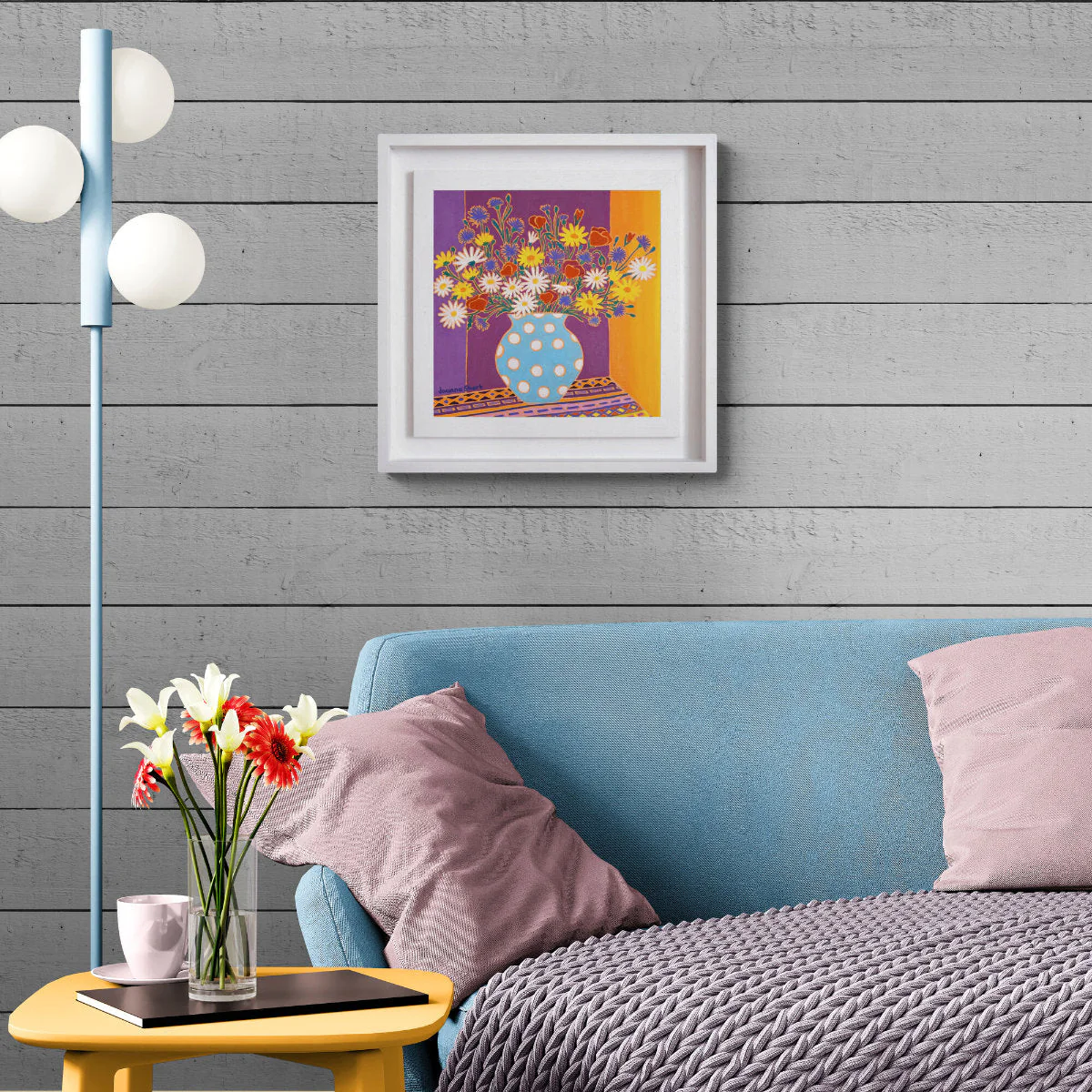 'Wild Flowers in a Spotty Vase'. 12x12 inches Original Oil Painting on Canvas by Cornish Artist Joanne Short - Image 3