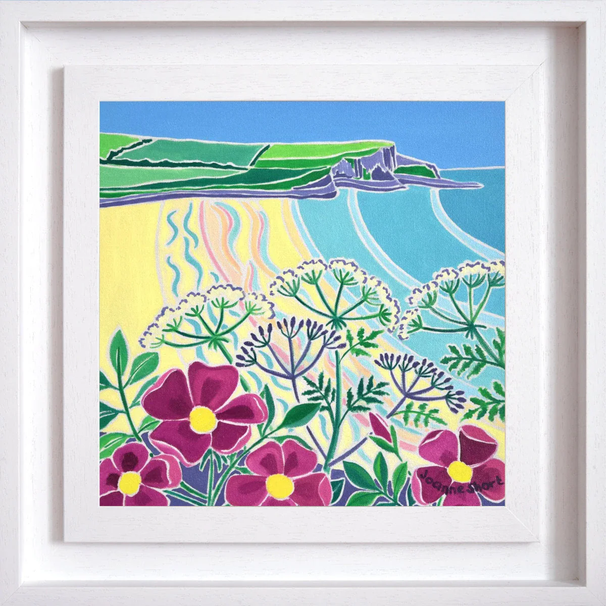 'Wild Roses on the Headland, Mawgan Porth'. 12x12 inches Original Oil Painting on Canvas by Cornish Artist Joanne Short - Image 2