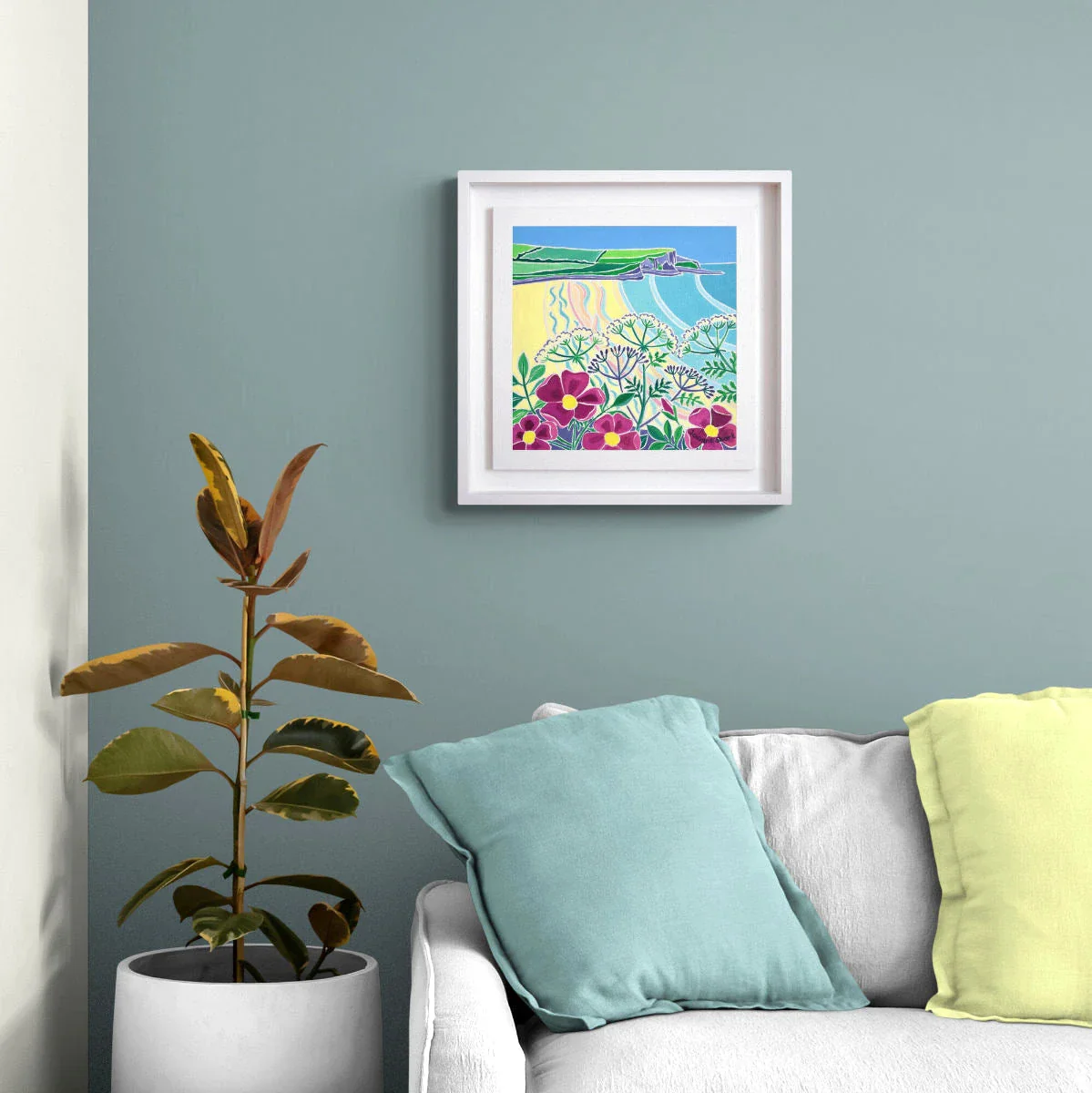 'Wild Roses on the Headland, Mawgan Porth'. 12x12 inches Original Oil Painting on Canvas by Cornish Artist Joanne Short - Image 3
